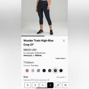 Lululemon Wunder Train High-Rise Crop 21” True Navy Size 6